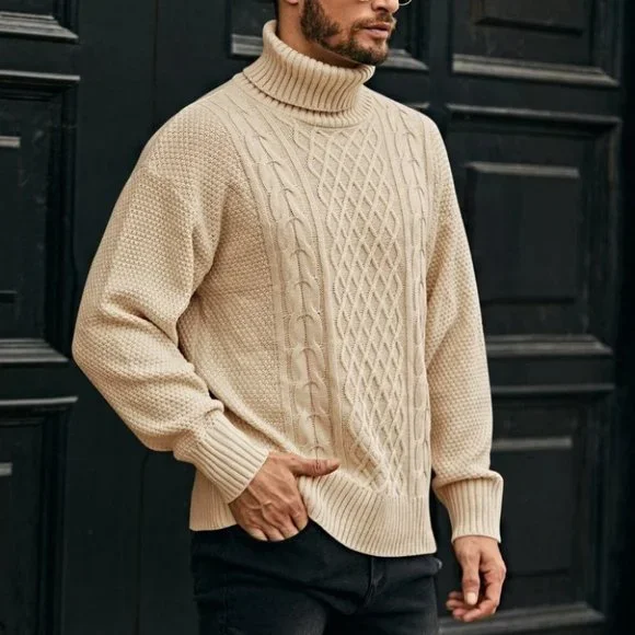 Casual Cable Knit Men's Turtleneck Sweater - Picture 5 of 5